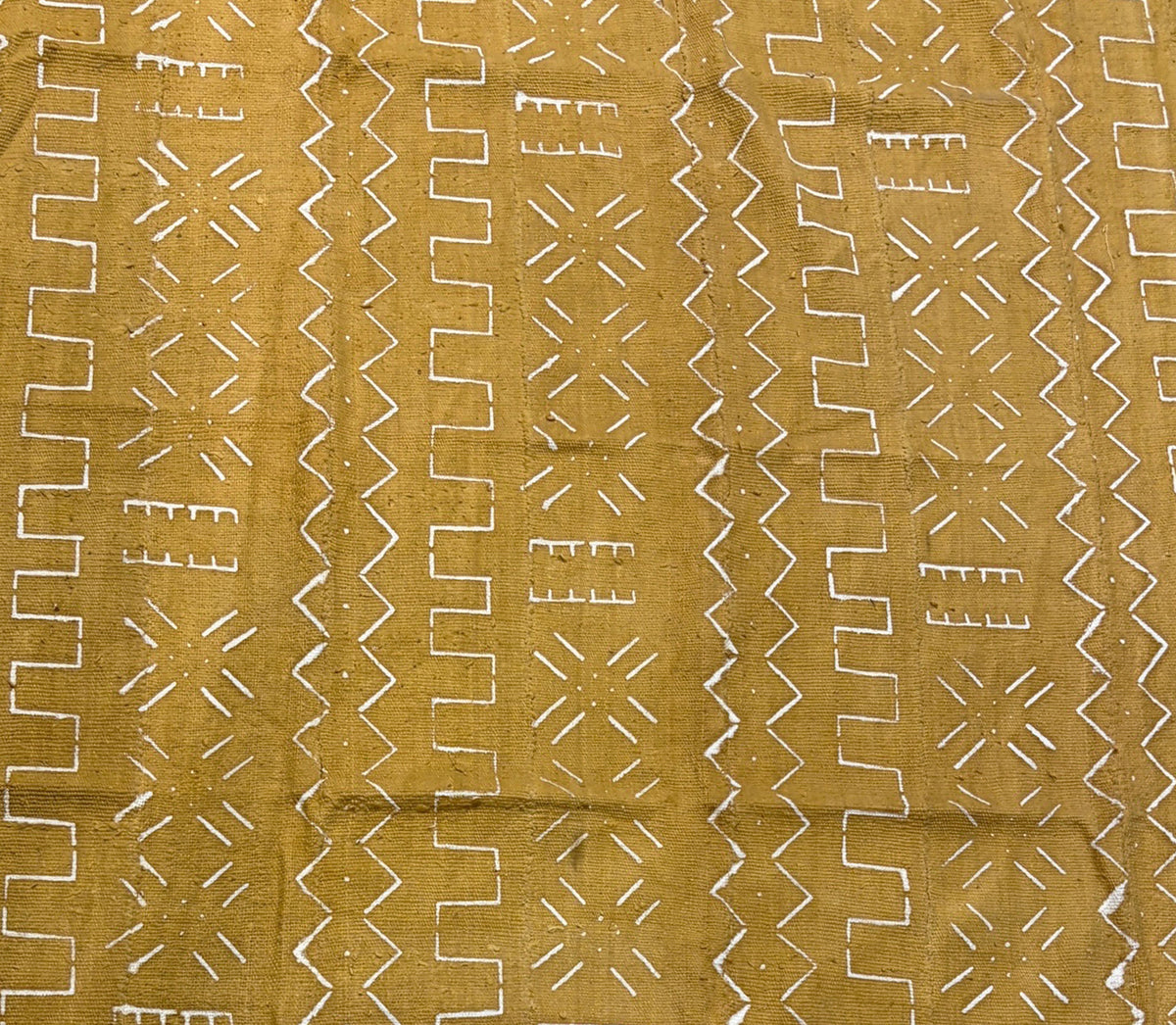 #7221A African Large Mustard & White Mud Cloth Textile Mali 64" by 43"