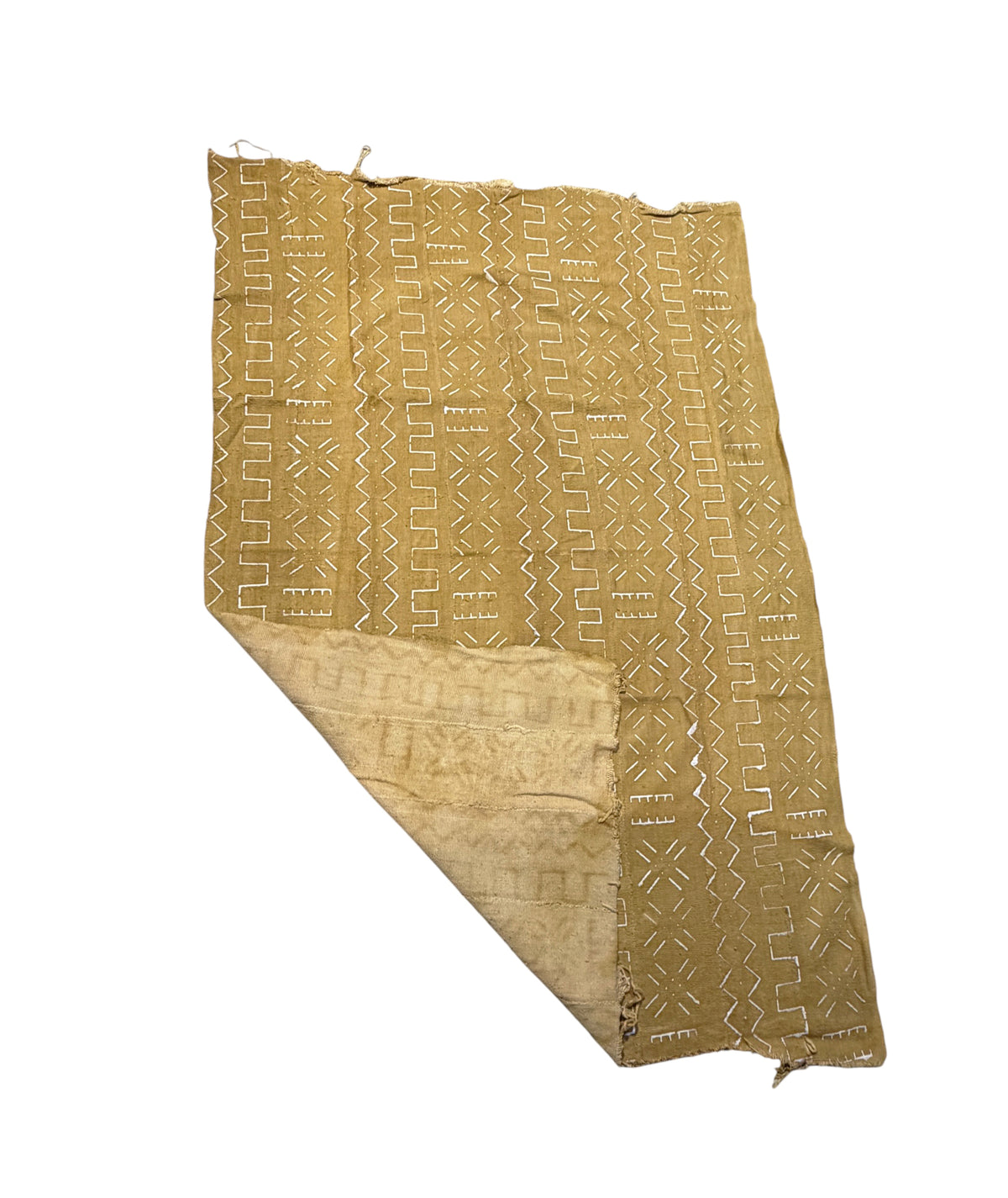 #7221A African Large Mustard & White Mud Cloth Textile Mali 64" by 43"