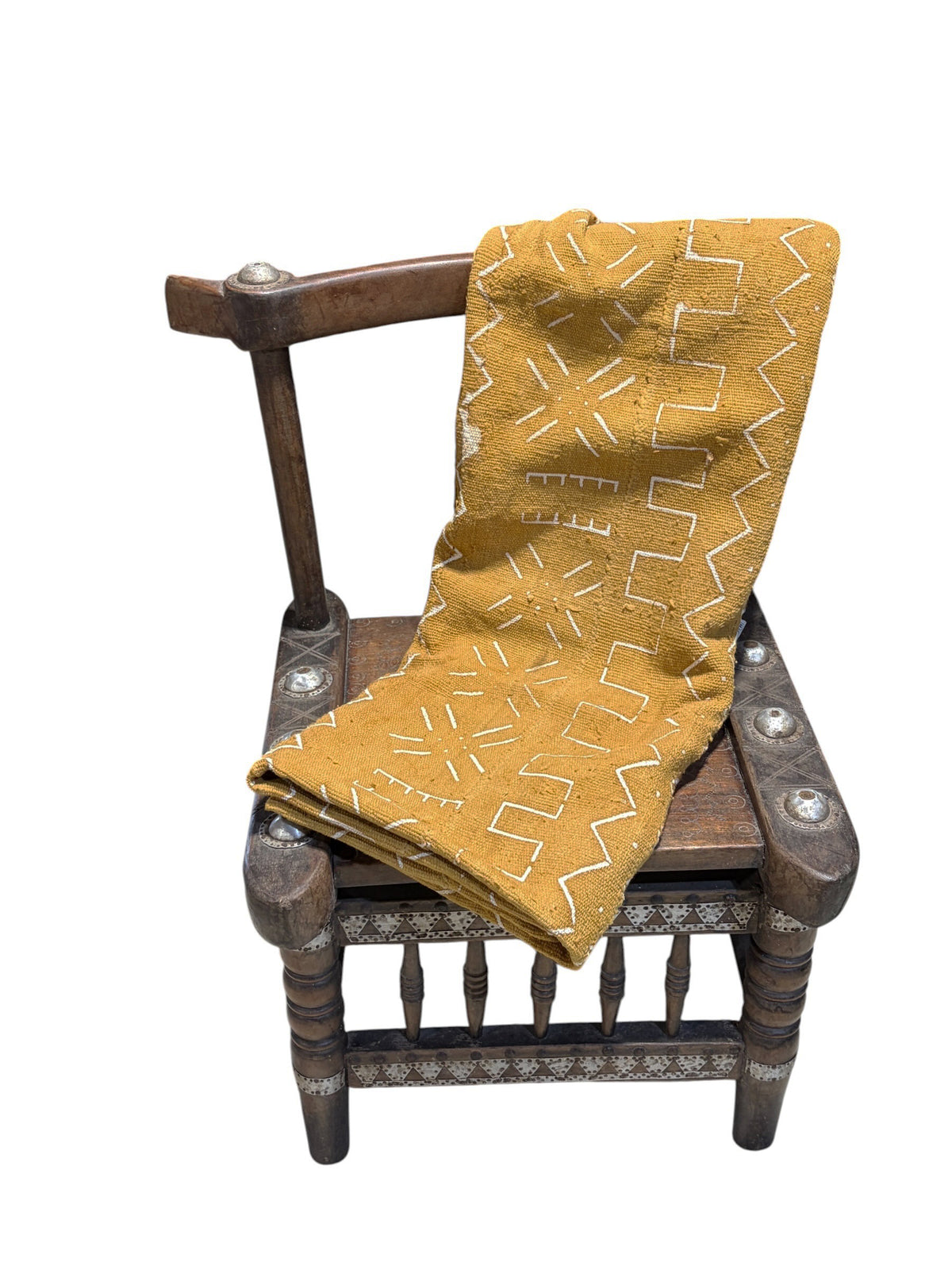 #7221A African Large Mustard & White Mud Cloth Textile Mali 64" by 43"