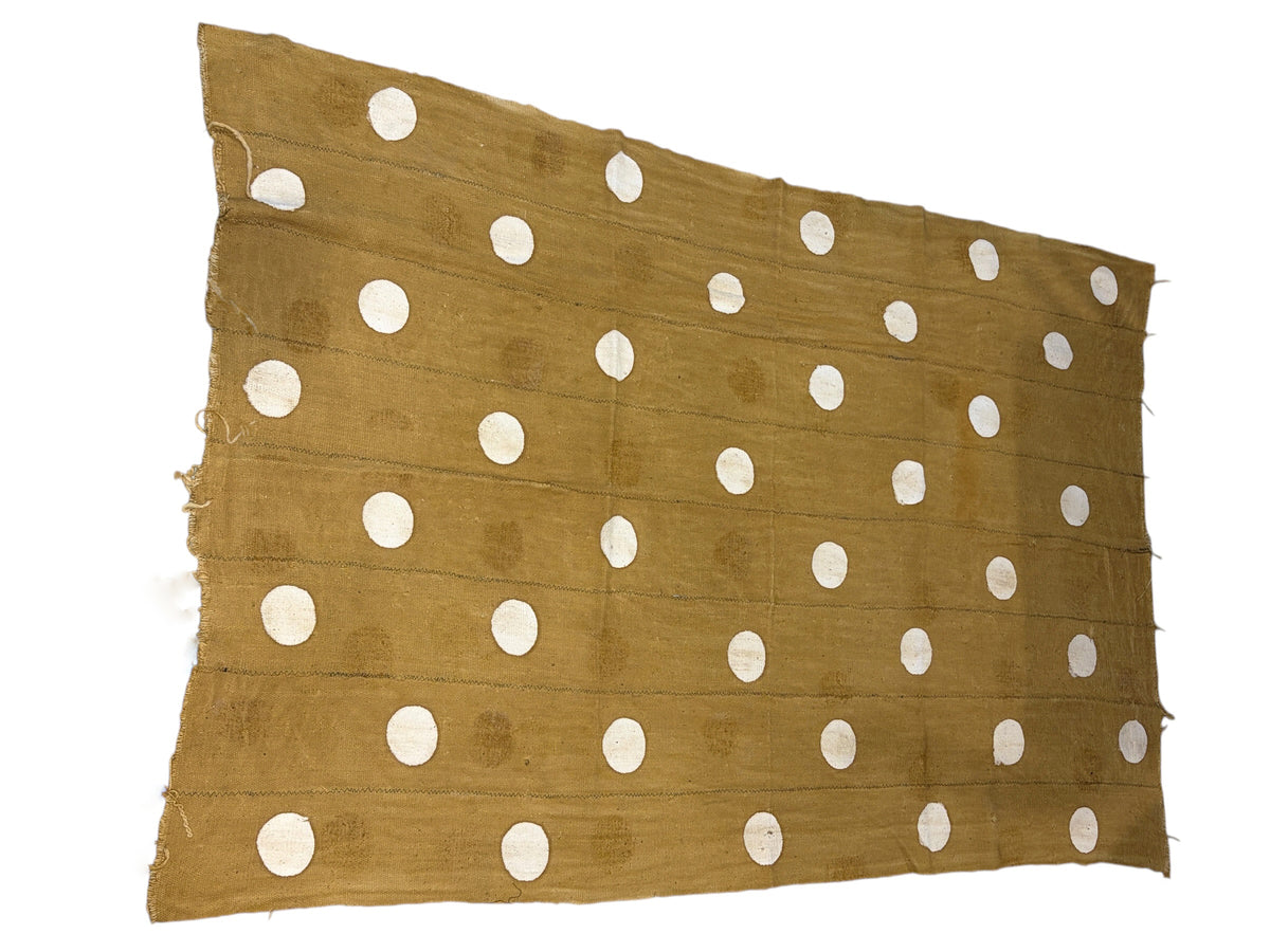 #7422/194 African Large Mustard & White Mud Cloth Textile Mali 66" by 43"
