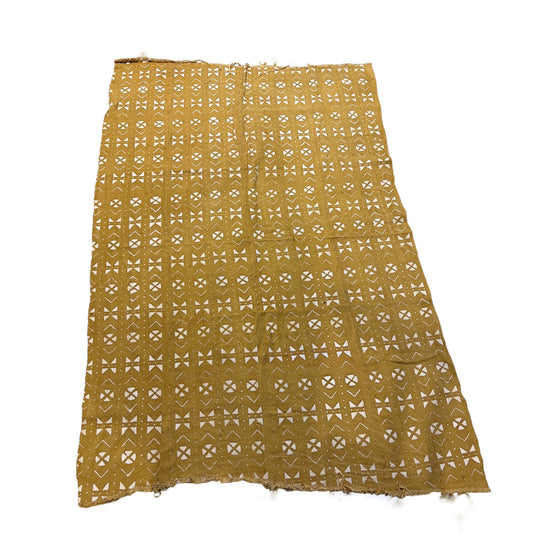 #7421C/193C African Large Mustard & White Mud Cloth Textile Mali 64" by 43"