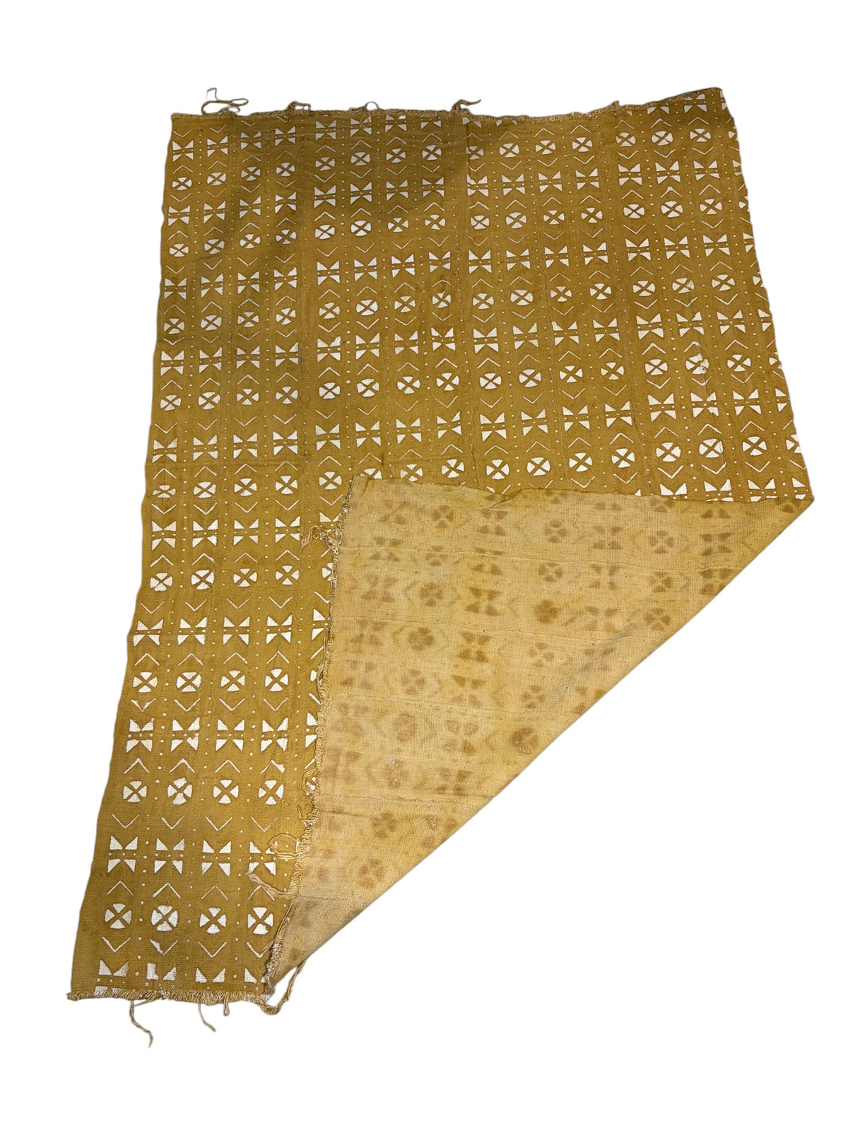 #7421C/193C African Large Mustard & White Mud Cloth Textile Mali 64" by 43"