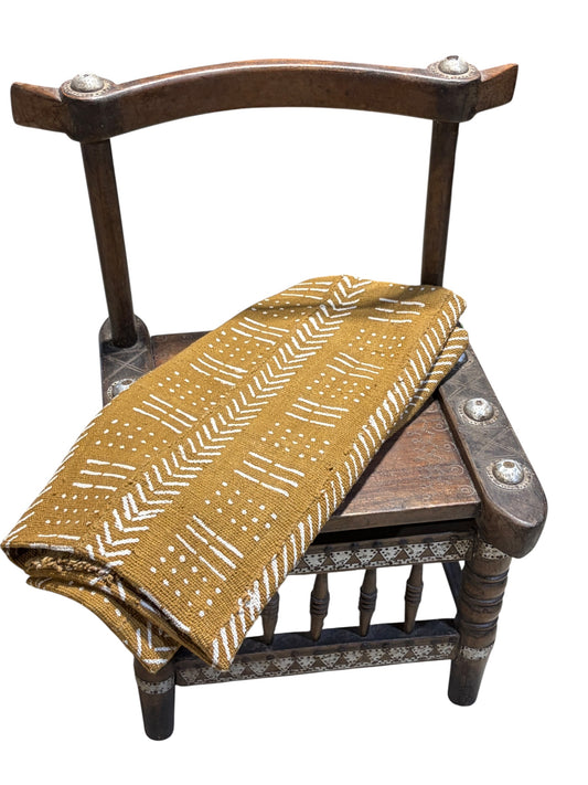 #7427A/203 African Large Mustard & White Mud Cloth Textile Mali 64" by 39"