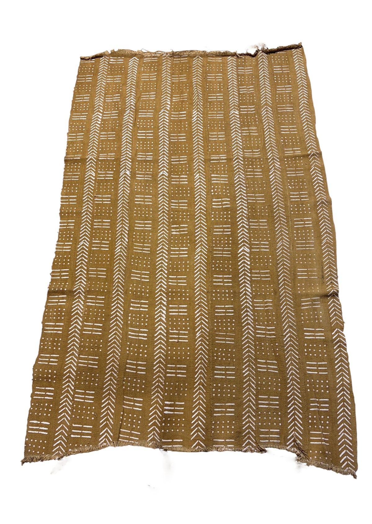 #7427A/203 African Large Mustard & White Mud Cloth Textile Mali 64" by 39"