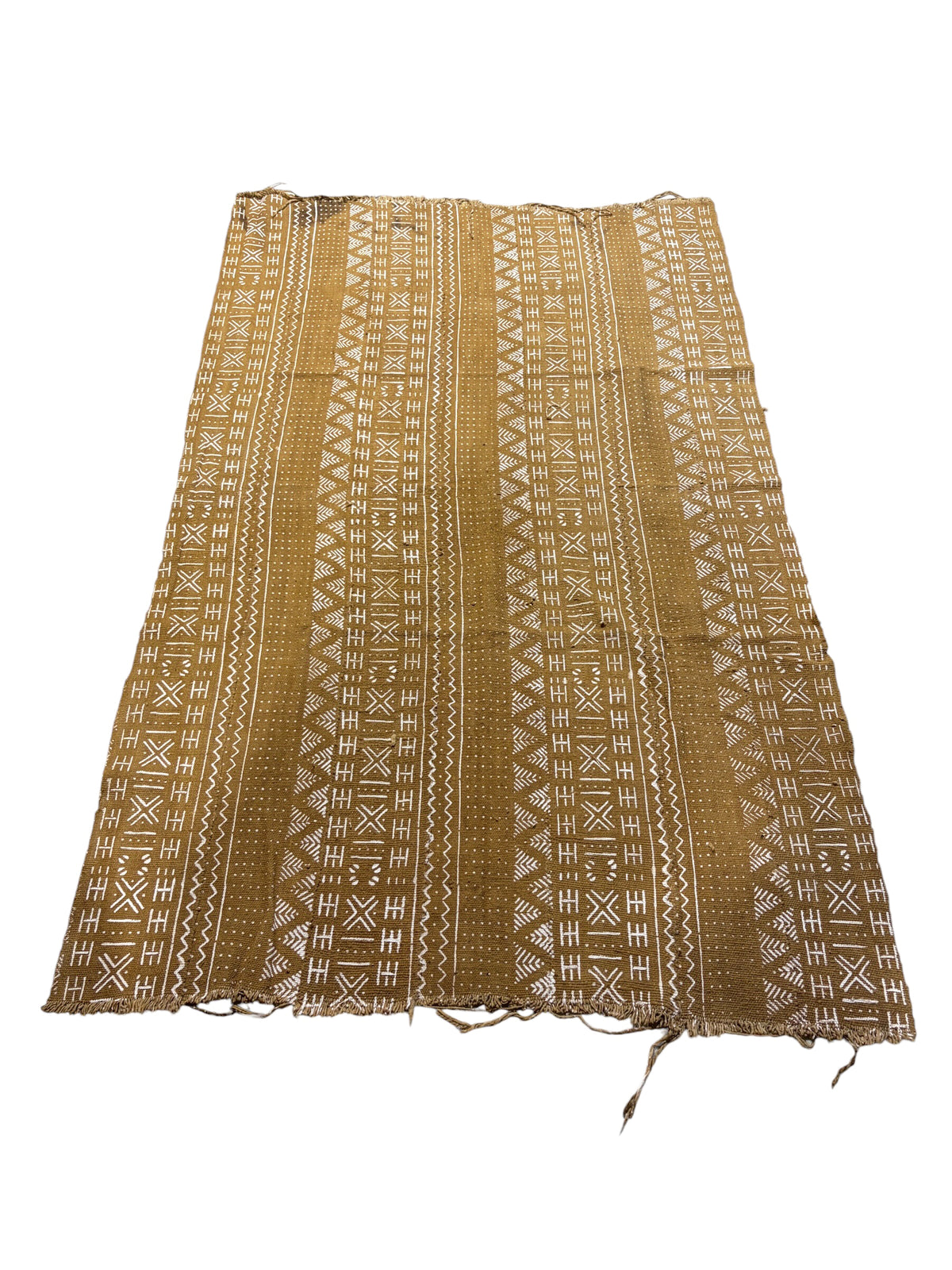 #7425B African Large Mustard & White Mud Cloth Textile Mali 66" by 36.5"