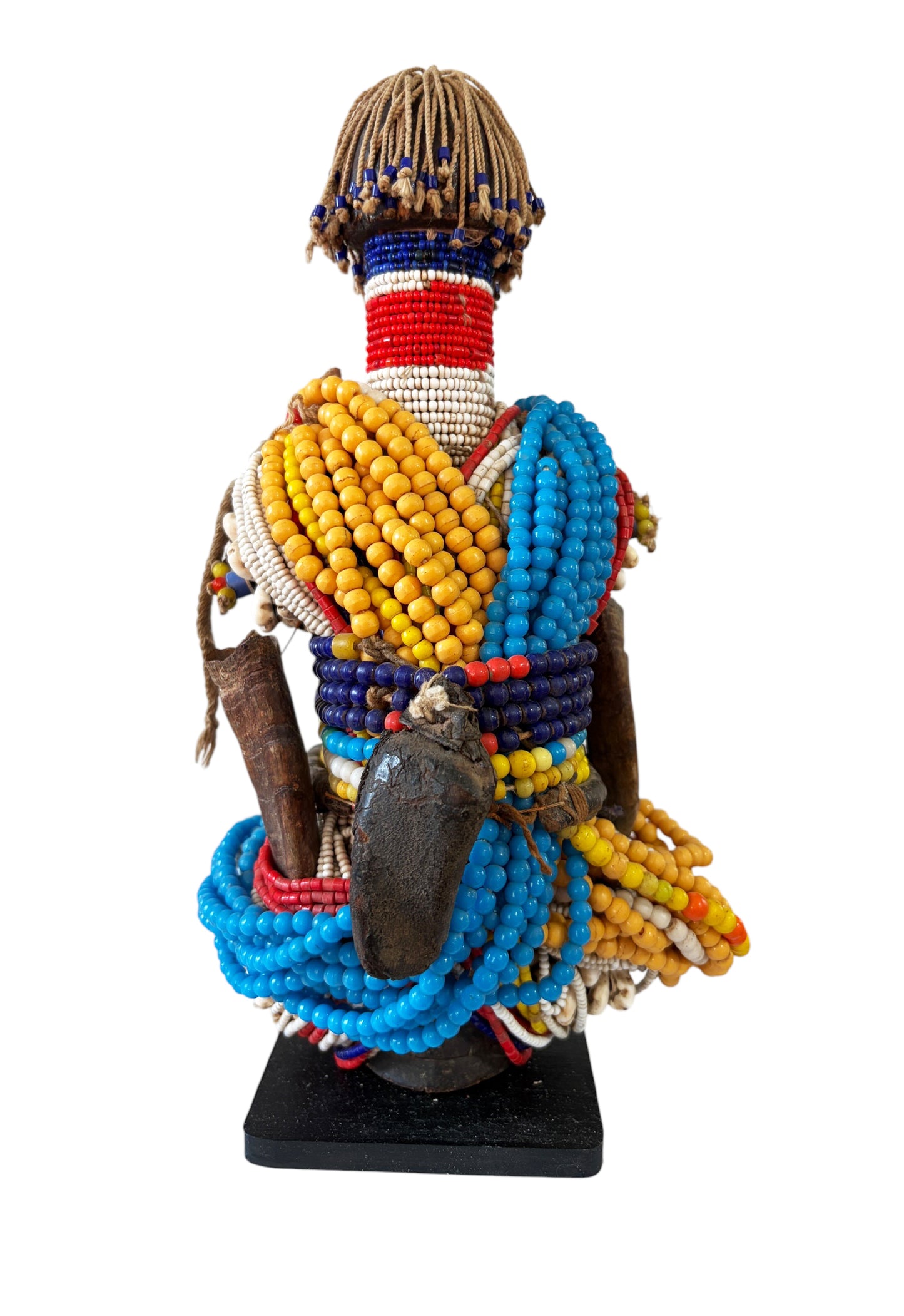 #1996 Vintage African Beaded  Namji Twin  Fertility Dolls Cameroon 12" H W/Wood Stand