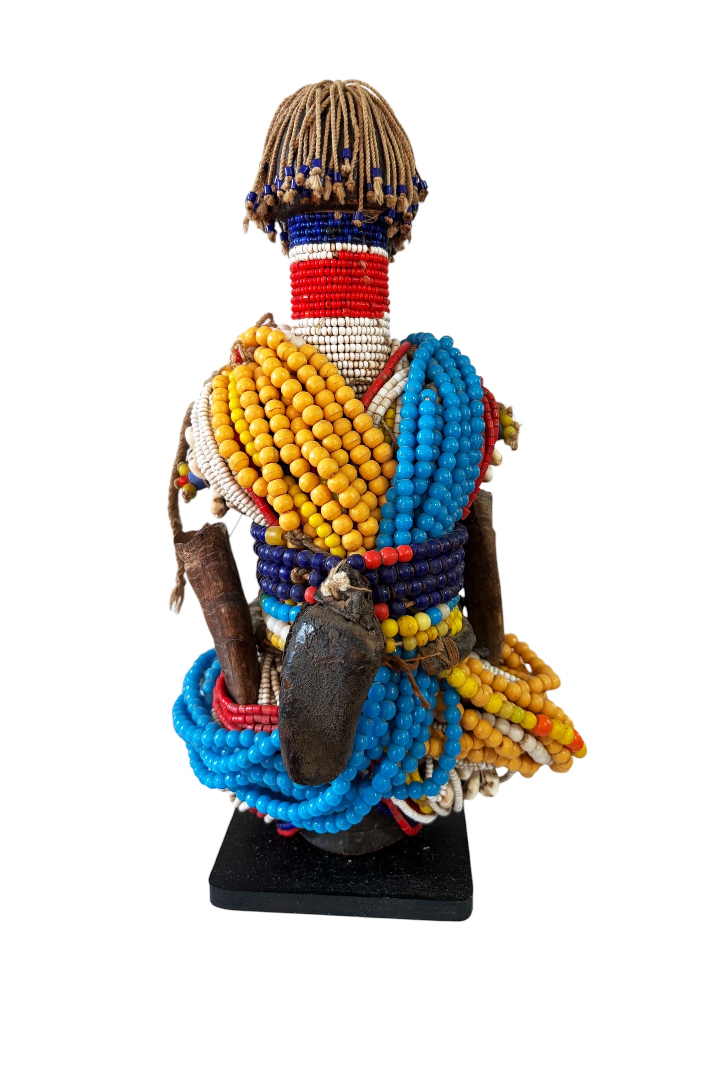 #1996 Vintage African Beaded  Namji Twin  Fertility Dolls Cameroon 12" H W/Wood Stand