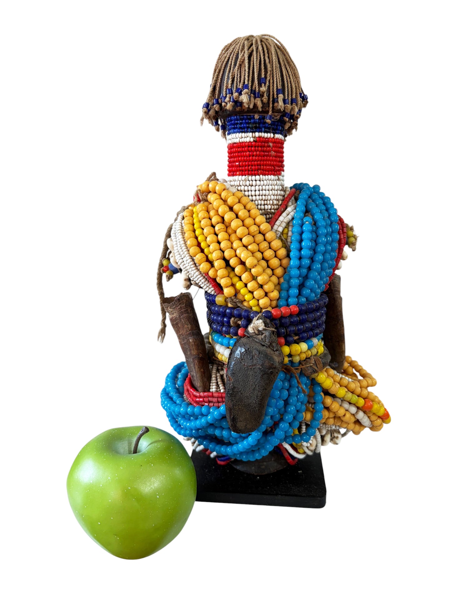 #1996 Vintage African Beaded  Namji Twin  Fertility Dolls Cameroon 12" H W/Wood Stand