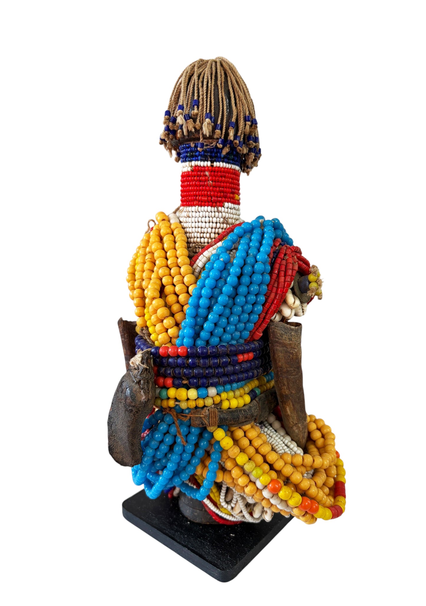 #1996 Vintage African Beaded  Namji Twin  Fertility Dolls Cameroon 12" H W/Wood Stand