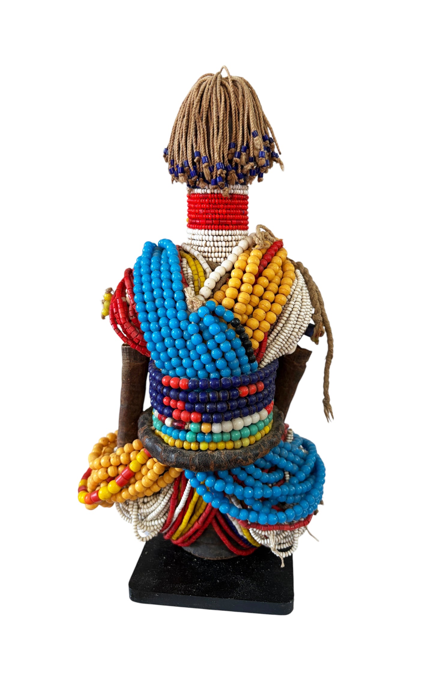 #1996 Vintage African Beaded  Namji Twin  Fertility Dolls Cameroon 12" H W/Wood Stand