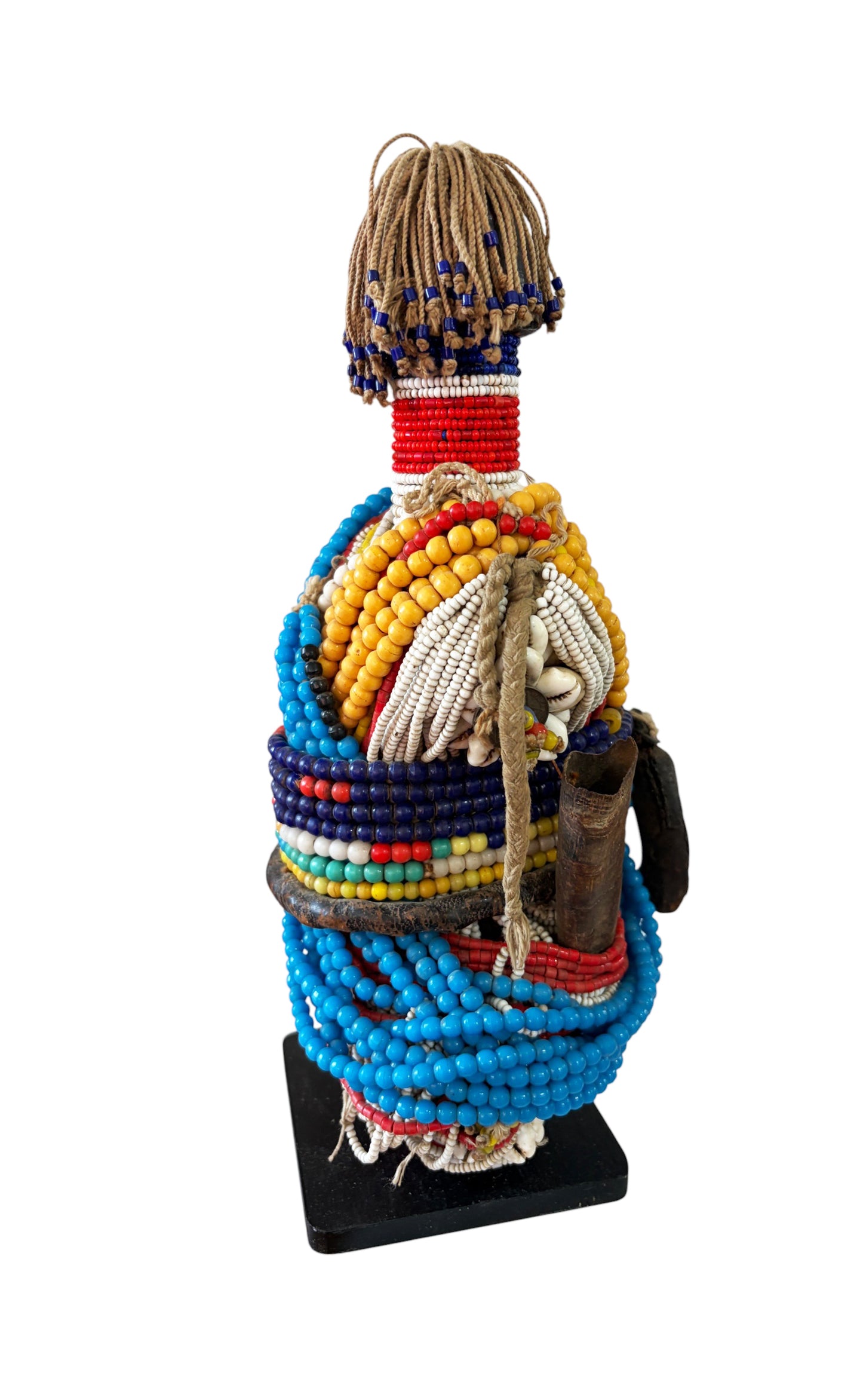 #1996 Vintage African Beaded  Namji Twin  Fertility Dolls Cameroon 12" H W/Wood Stand