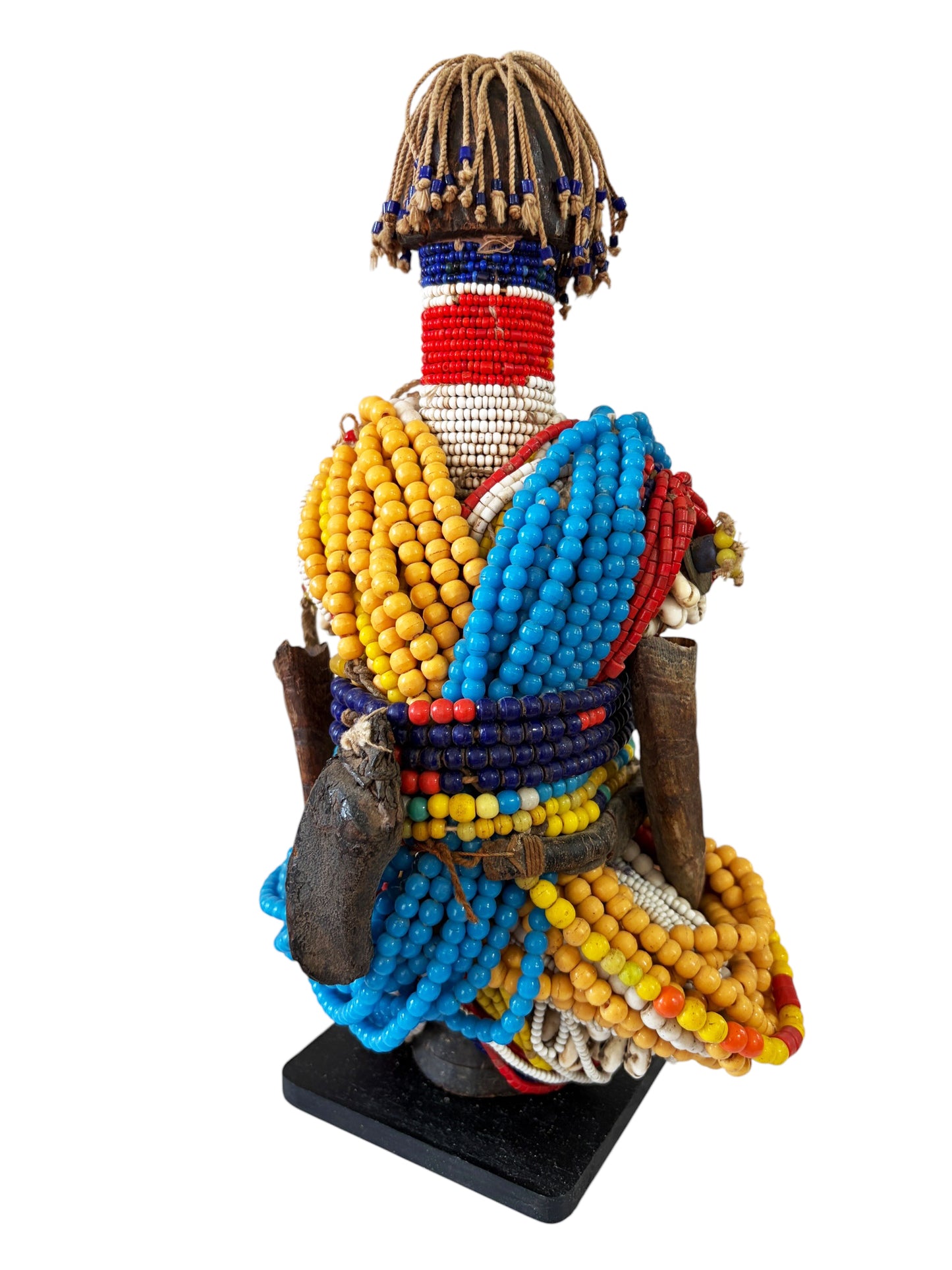 #1996 Vintage African Beaded  Namji Twin  Fertility Dolls Cameroon 12" H W/Wood Stand