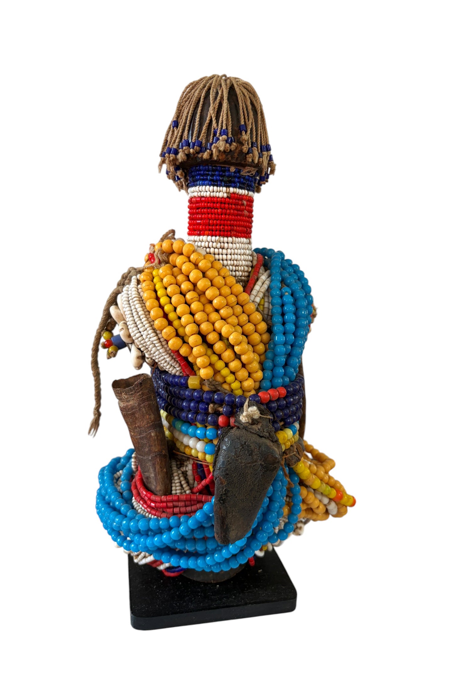 #1996 Vintage African Beaded  Namji Twin  Fertility Dolls Cameroon 12" H W/Wood Stand