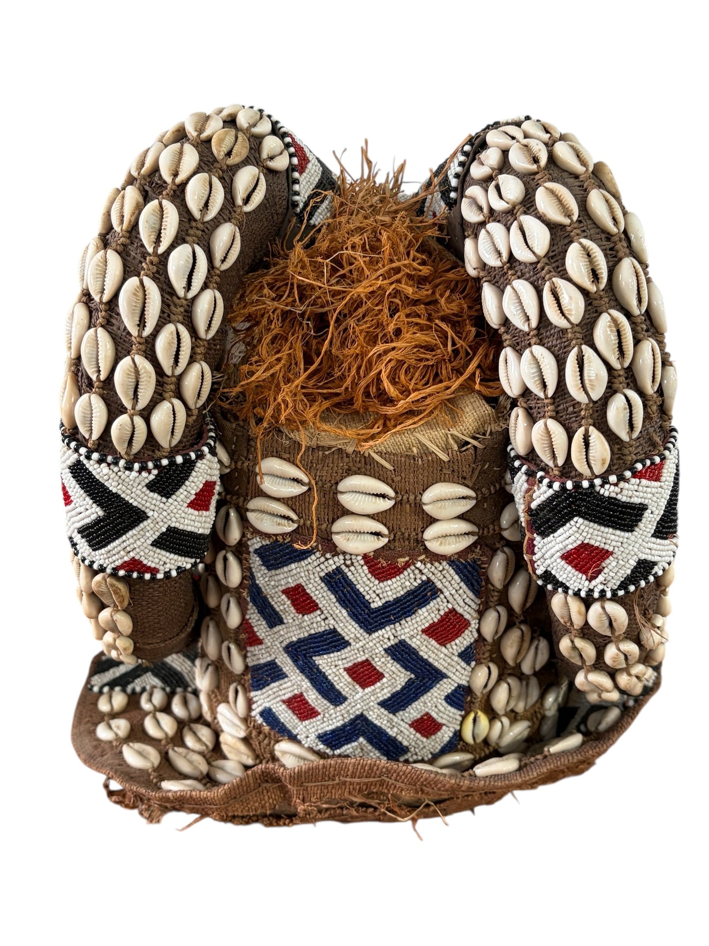 #680 Vintage Large African Tribal Kuba Royal Head Mask Congo 14" H