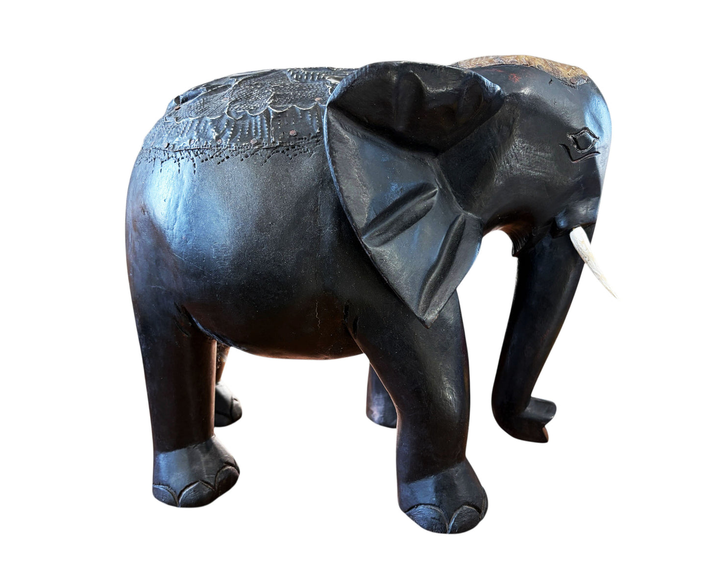 #7044 Vintage Ashanti Elephant  Wooden Sculpture Ghana 13" H