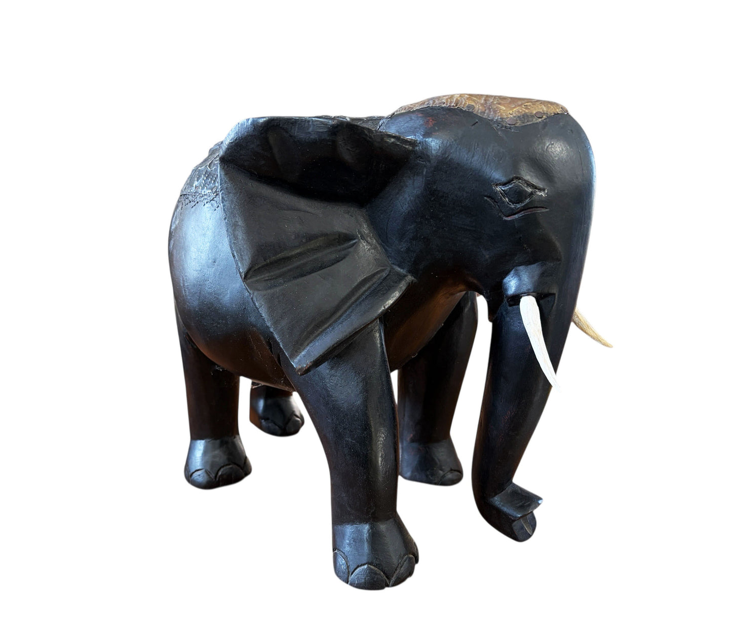 #7044 Vintage Ashanti Elephant  Wooden Sculpture Ghana 13" H