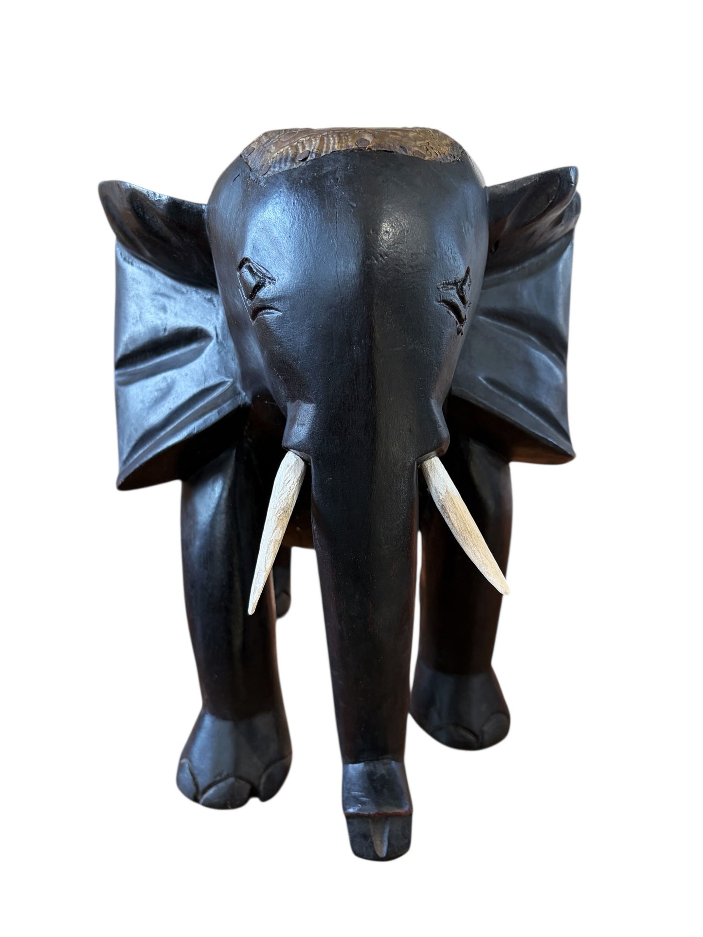 #7044 Vintage Ashanti Elephant  Wooden Sculpture Ghana 13" H