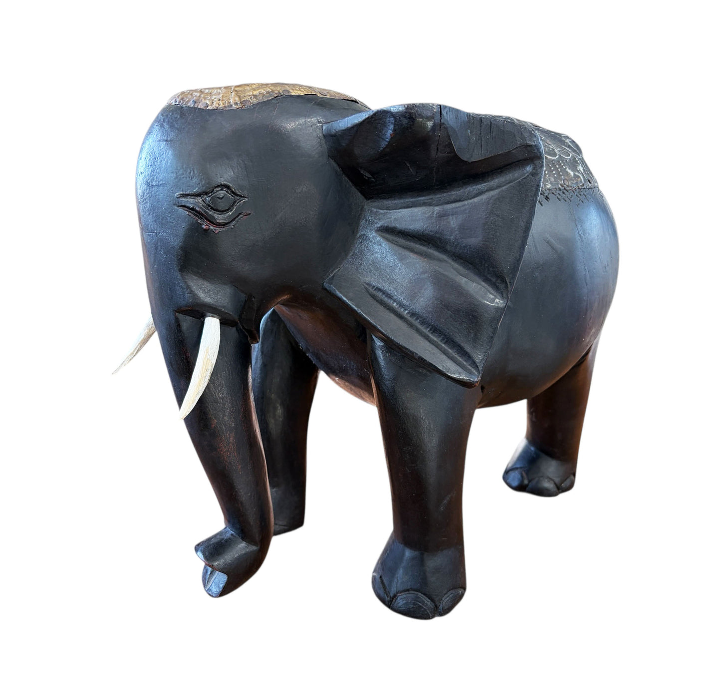 #7044 Vintage Ashanti Elephant  Wooden Sculpture Ghana 13" H