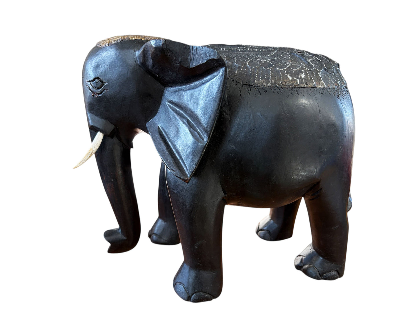 #7044 Vintage Ashanti Elephant  Wooden Sculpture Ghana 13" H