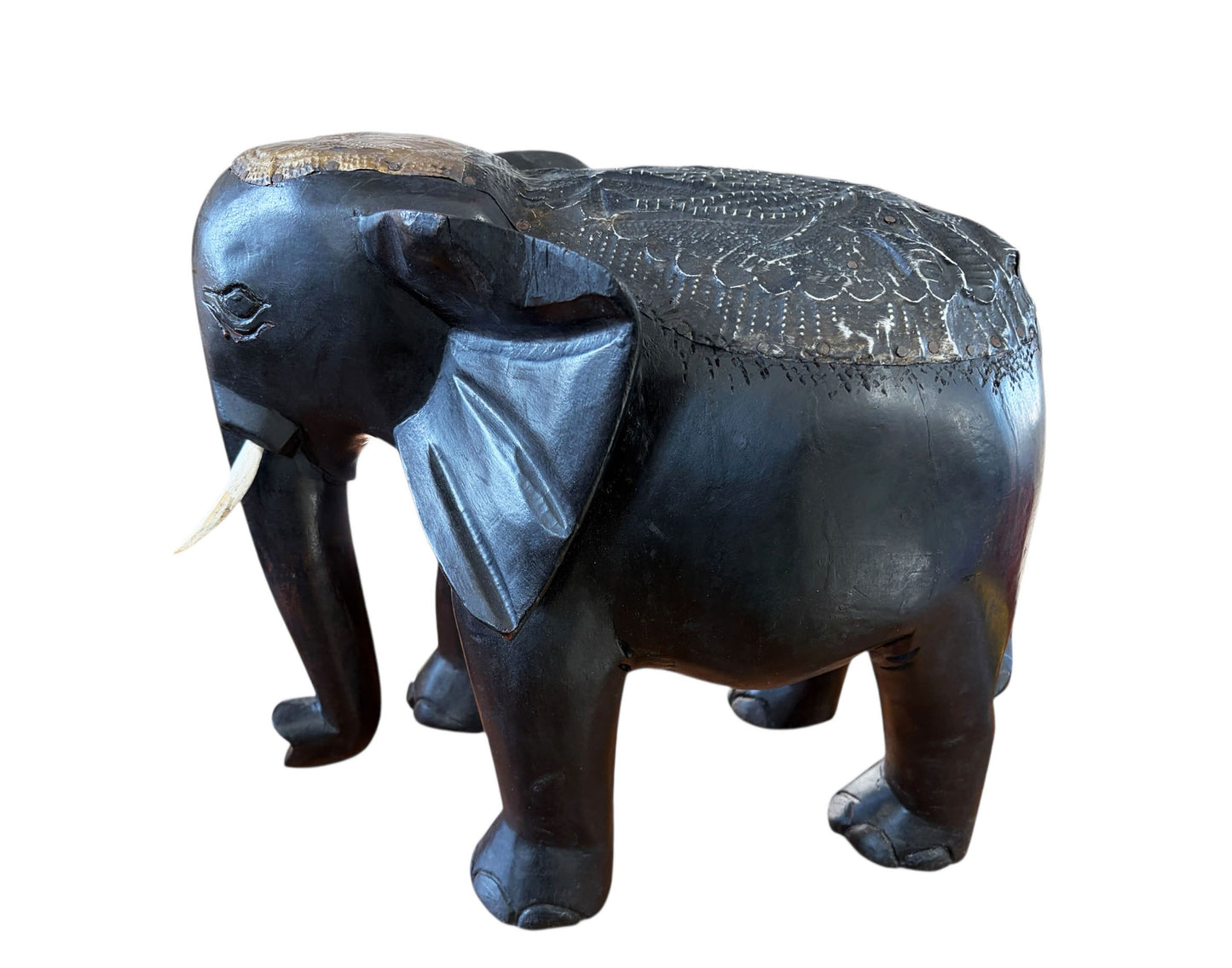 #7044 Vintage Ashanti Elephant  Wooden Sculpture Ghana 13" H