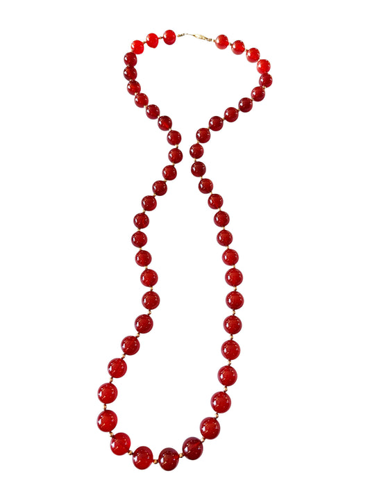 #134 Vintage Carnelian Stone and gold beads Necklace  15" H