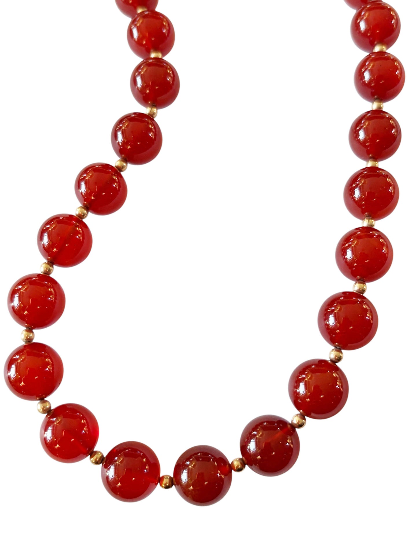 #134 Vintage Carnelian Stone and gold beads Necklace  15" H