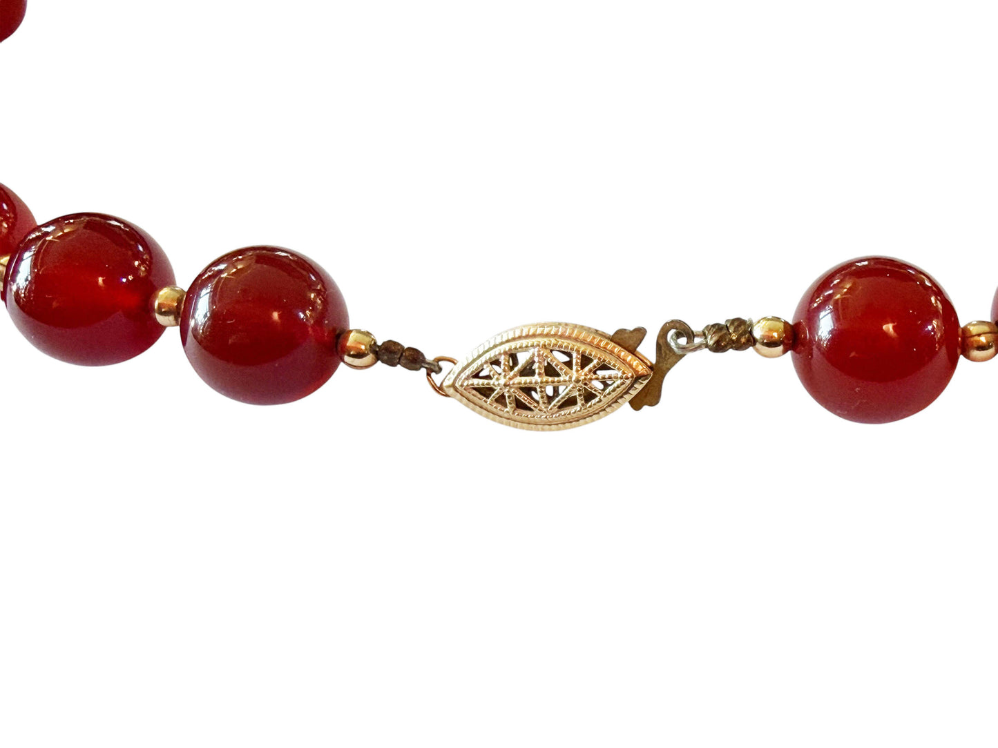 #134 Vintage Carnelian Stone and gold beads Necklace  15" H