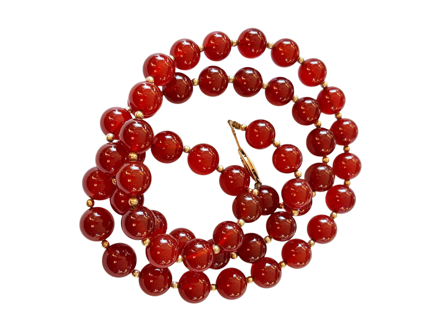 #134 Vintage Carnelian Stone and gold beads Necklace  15" H