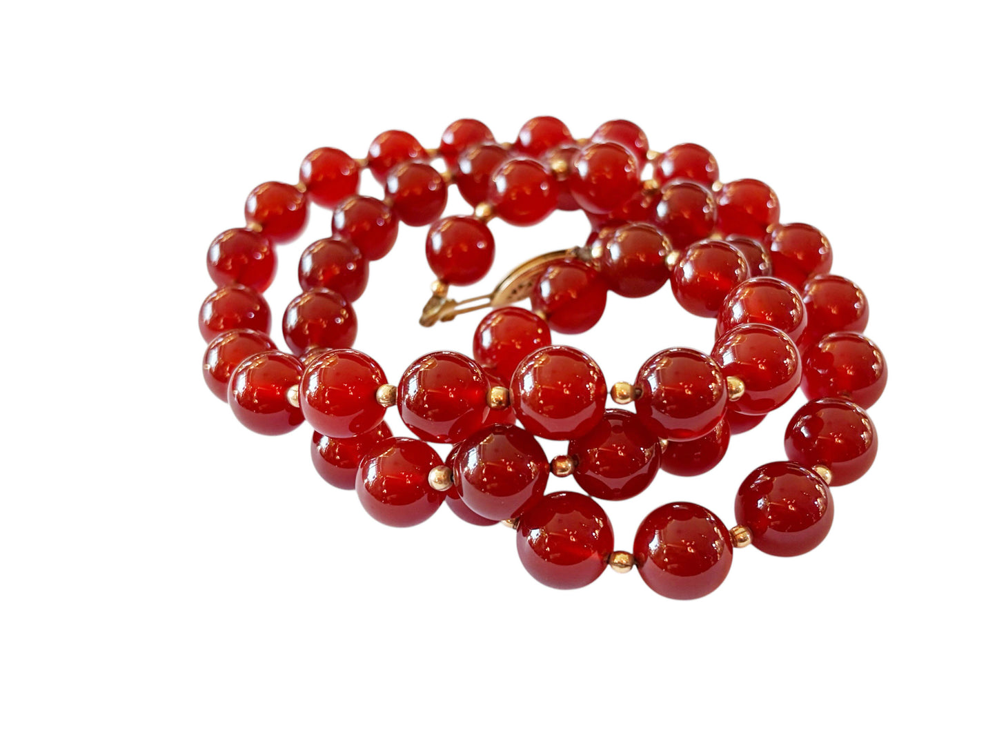 #134 Vintage Carnelian Stone and gold beads Necklace  15" H