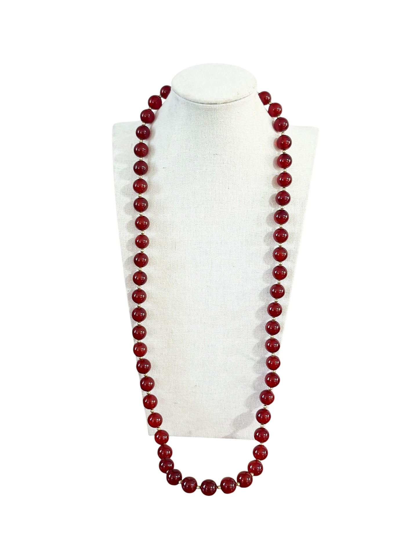 #134 Vintage Carnelian Stone and gold beads Necklace  15" H