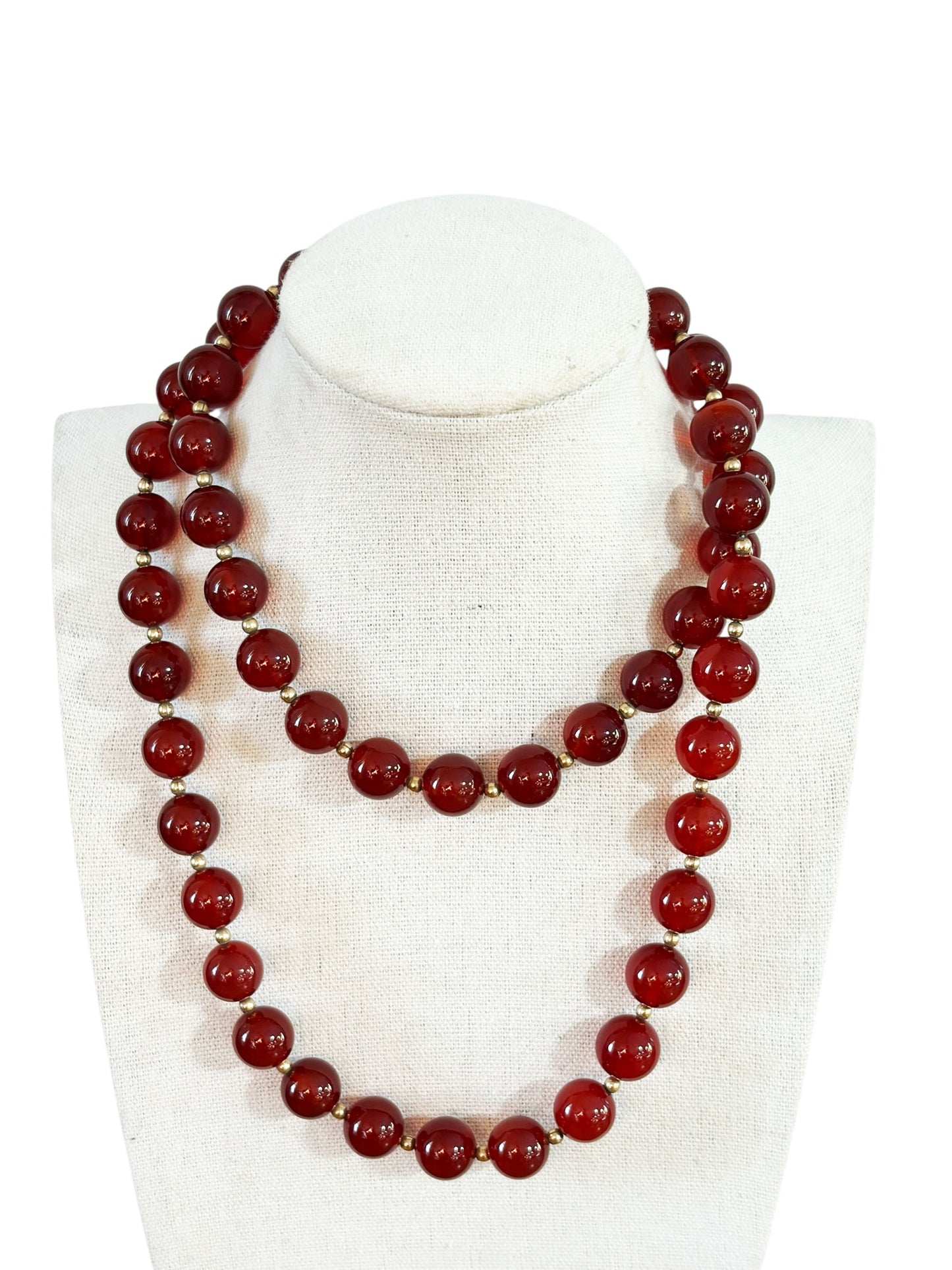 #134 Vintage Carnelian Stone and gold beads Necklace  15" H