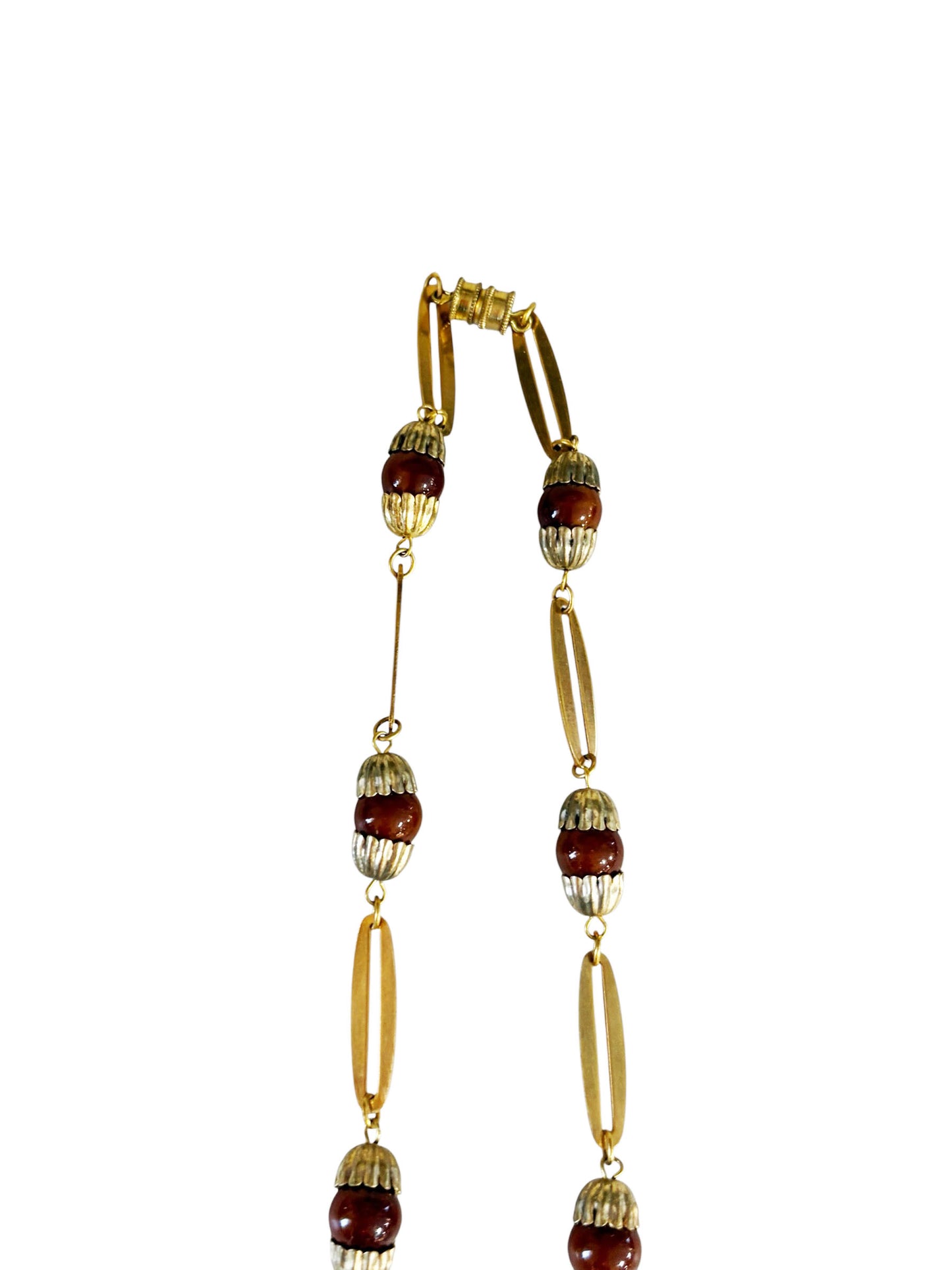 #133 Vintage Gold-Tone and Brown Beads Necklace 18.5" H