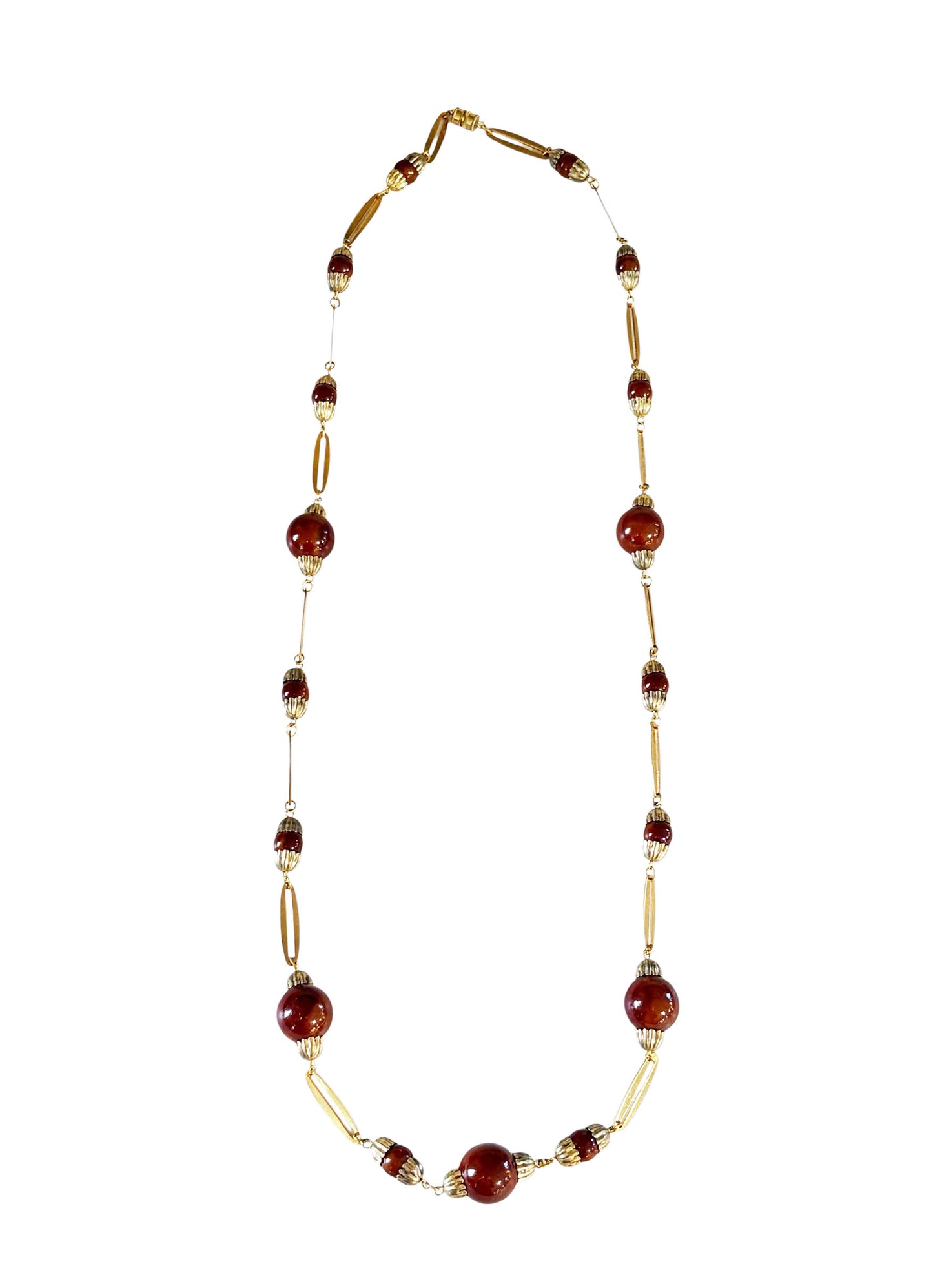 #133 Vintage Gold-Tone and Brown Beads Necklace 18.5" H