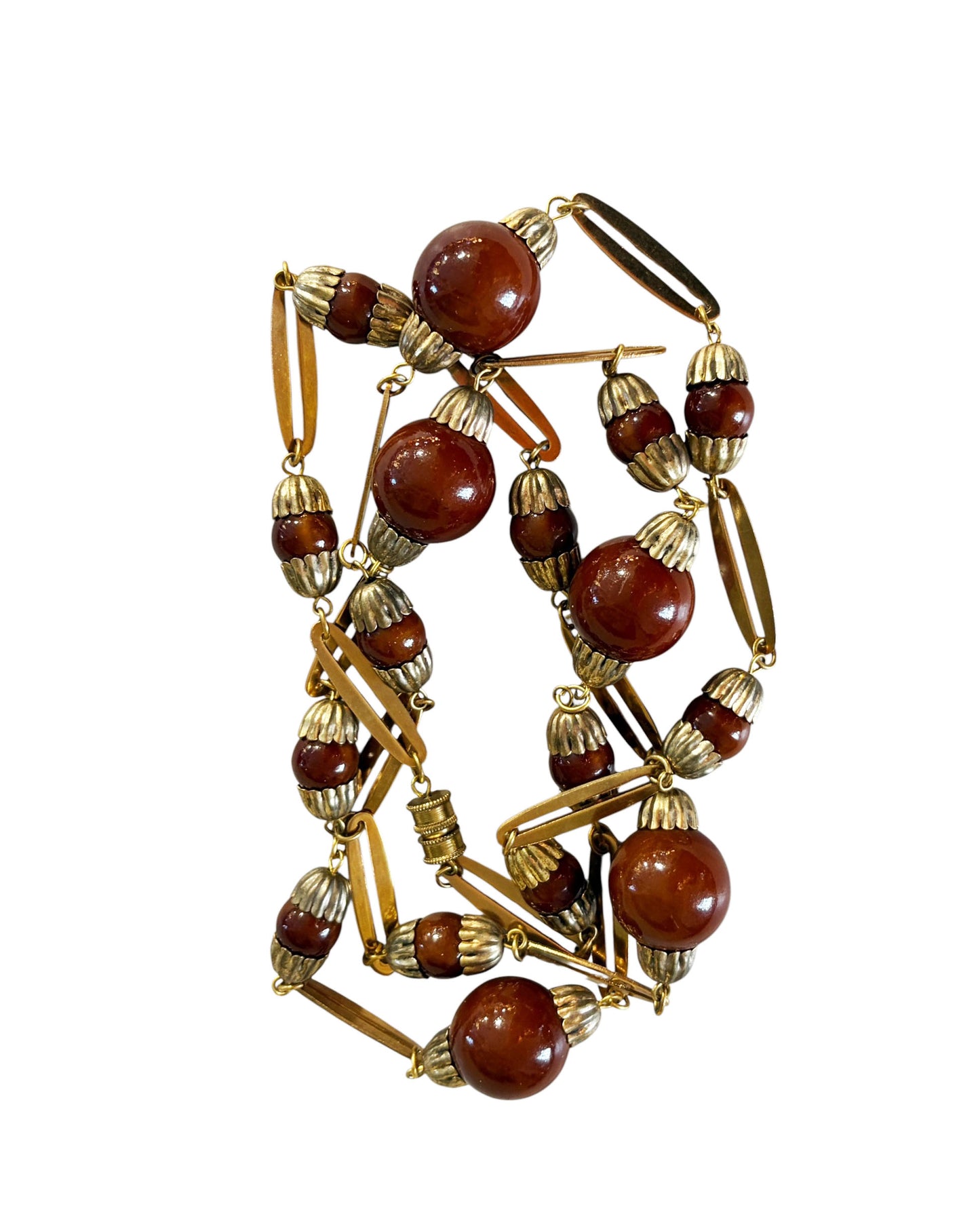 #133 Vintage Gold-Tone and Brown Beads Necklace 18.5" H