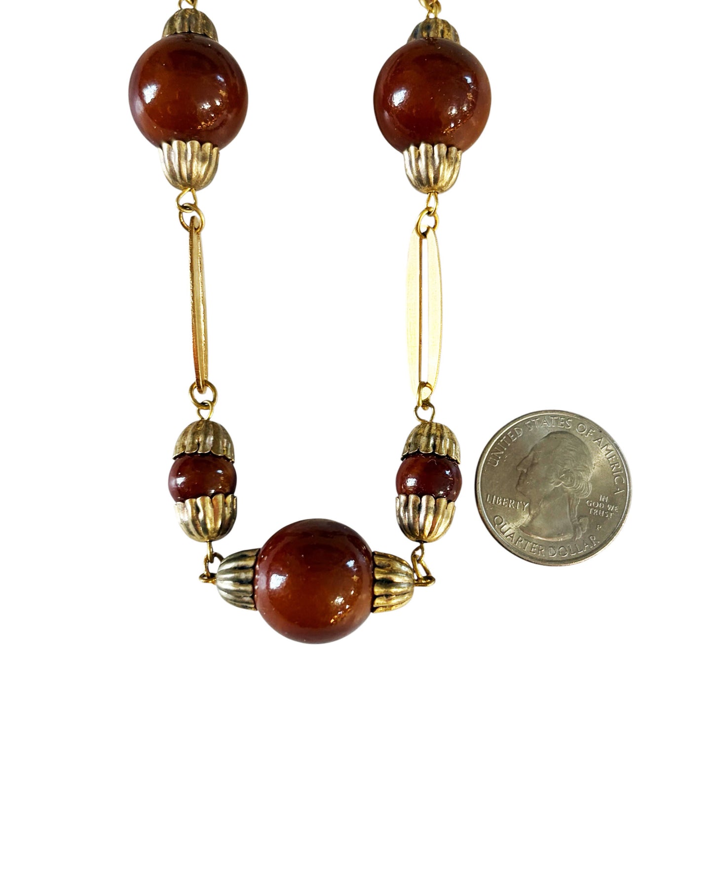 #133 Vintage Gold-Tone and Brown Beads Necklace 18.5" H