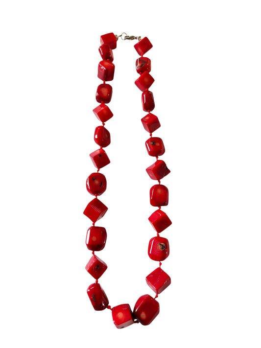 # 137 Superb Nepalese  Natural Red Coral  Beads Chocker Necklace 25 beads