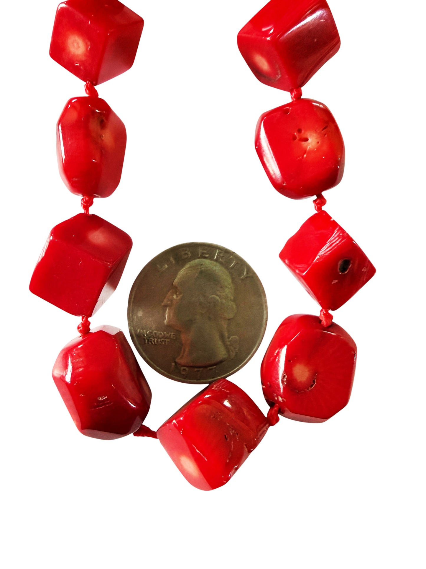 # 137 Superb Nepalese  Natural Red Coral  Beads Chocker Necklace 25 beads