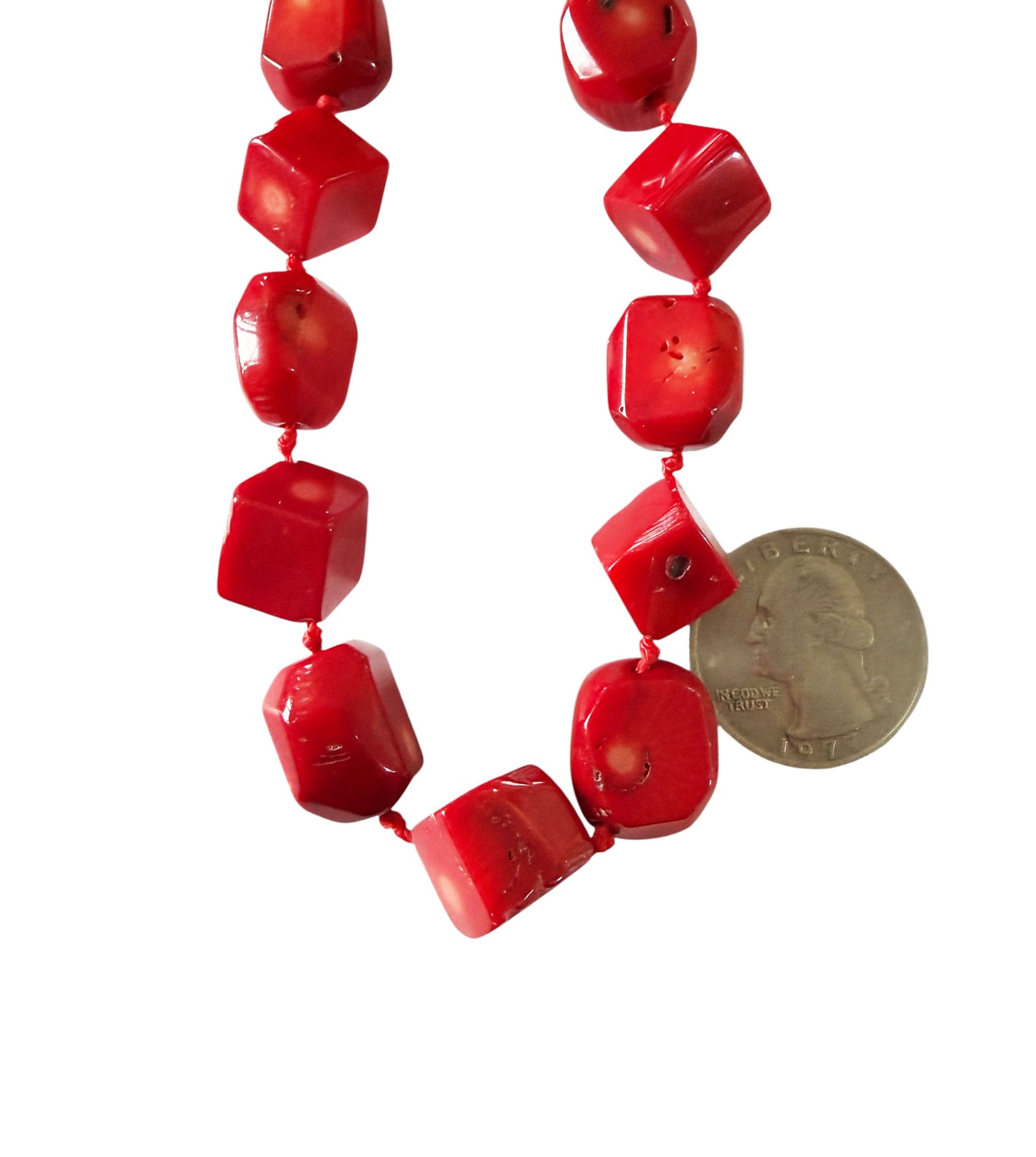 # 137 Superb Nepalese  Natural Red Coral  Beads Chocker Necklace 25 beads