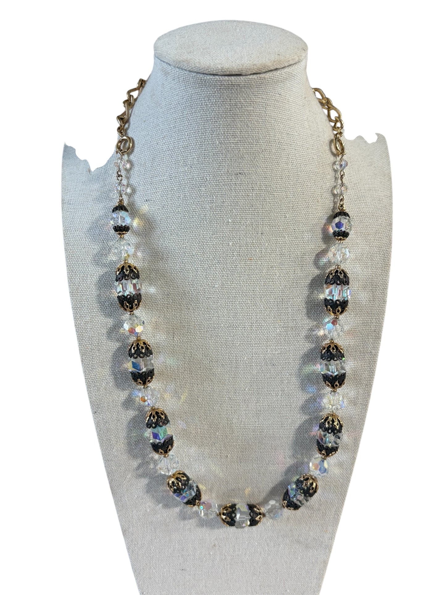 #61 Vintage Czech  Cristal  Necklace with gold Tone chain