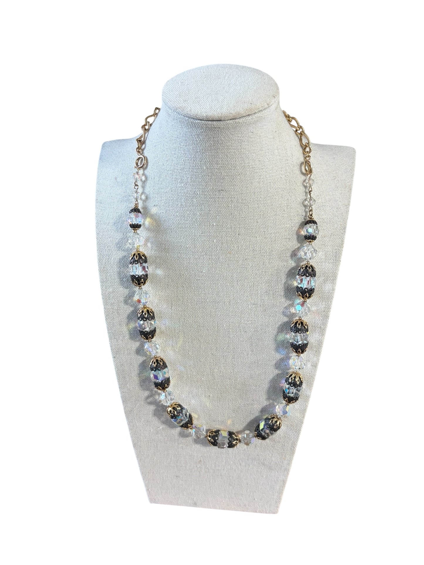 #61 Vintage Czech  Cristal  Necklace with gold Tone chain