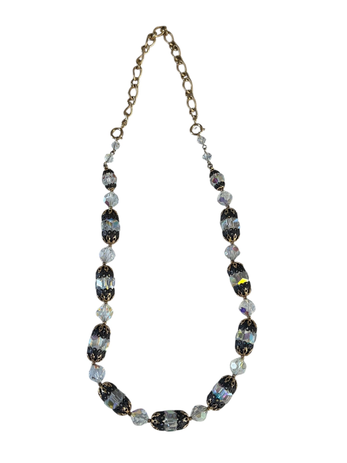 #61 Vintage Czech  Cristal  Necklace with gold Tone chain