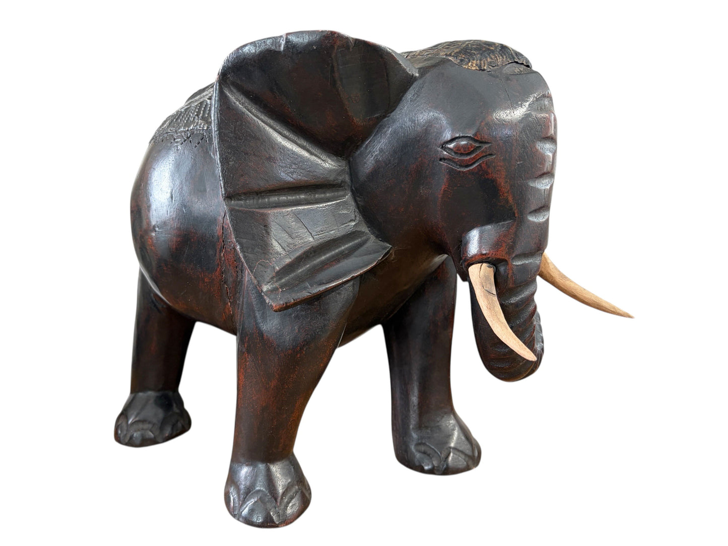 #787 Vintage Ashanti Elephant  Wooden Sculpture Ghana 12.5" H