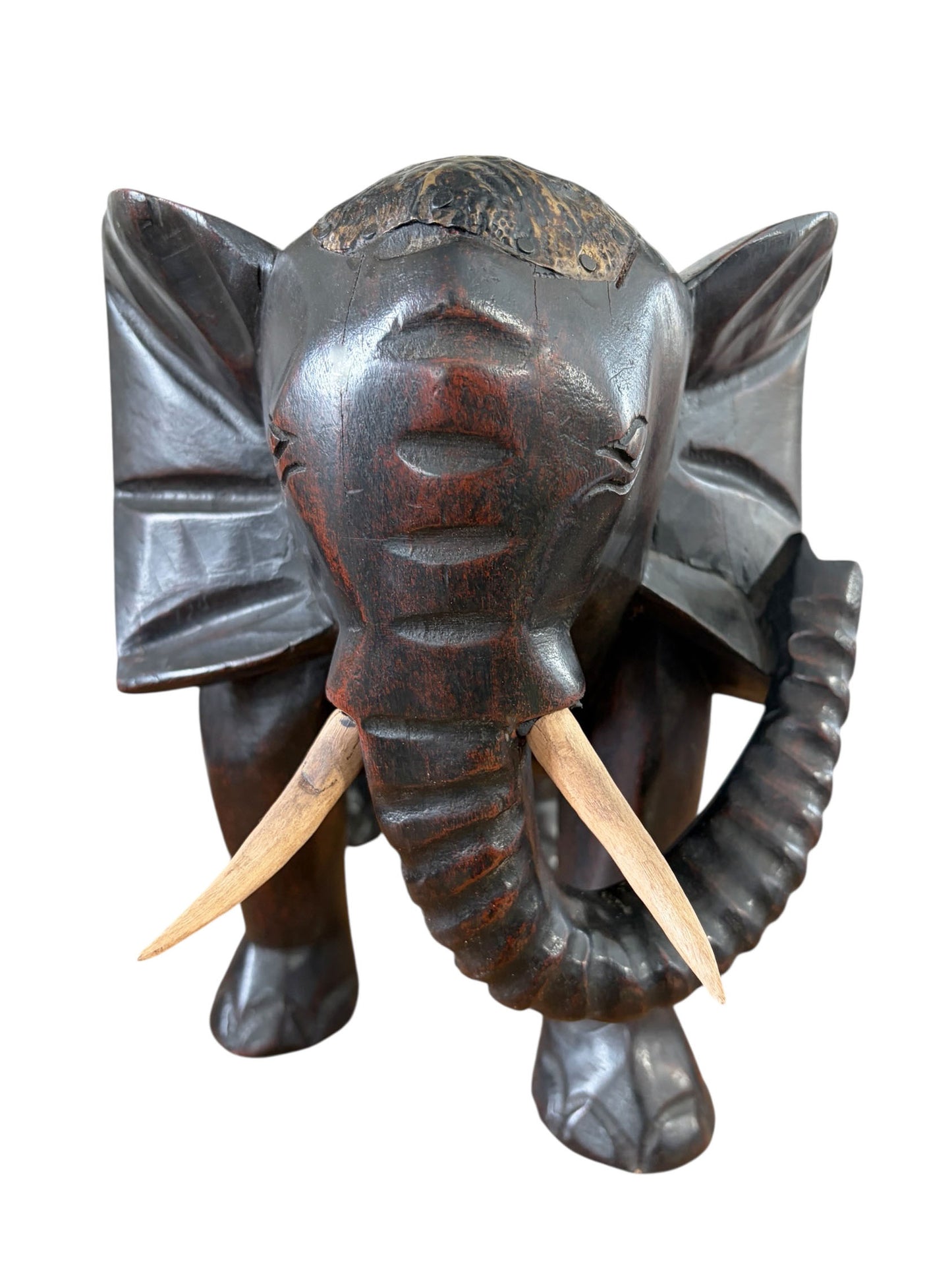 #787 Vintage Ashanti Elephant  Wooden Sculpture Ghana 12.5" H