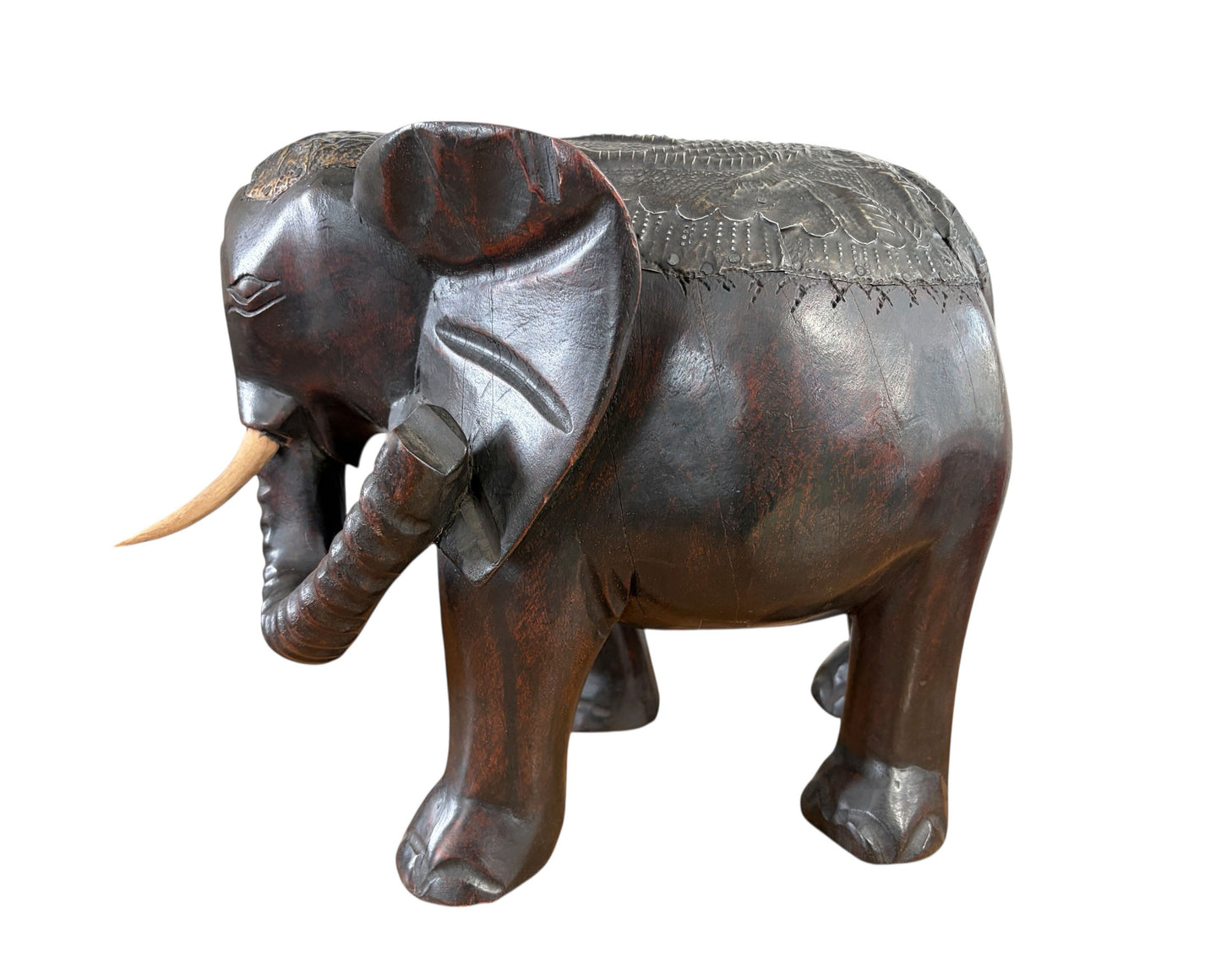 #787 Vintage Ashanti Elephant  Wooden Sculpture Ghana 12.5" H