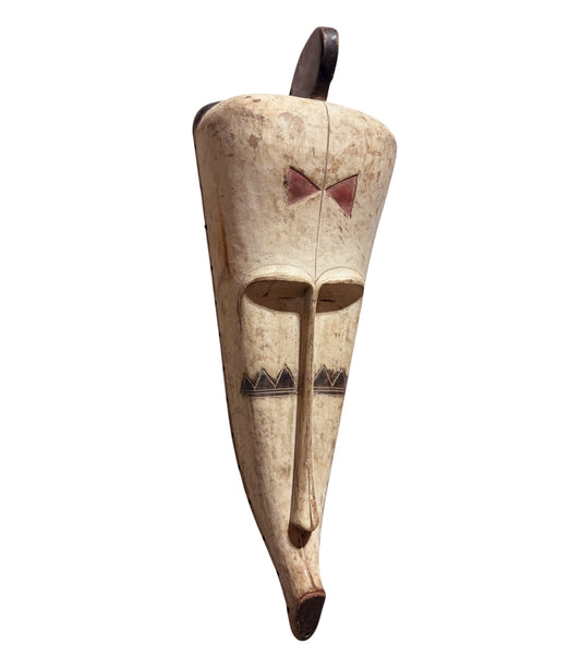 # 1294Vintage Large  Fang Mask Elongated Face Gabon African Mask 29.5" H
