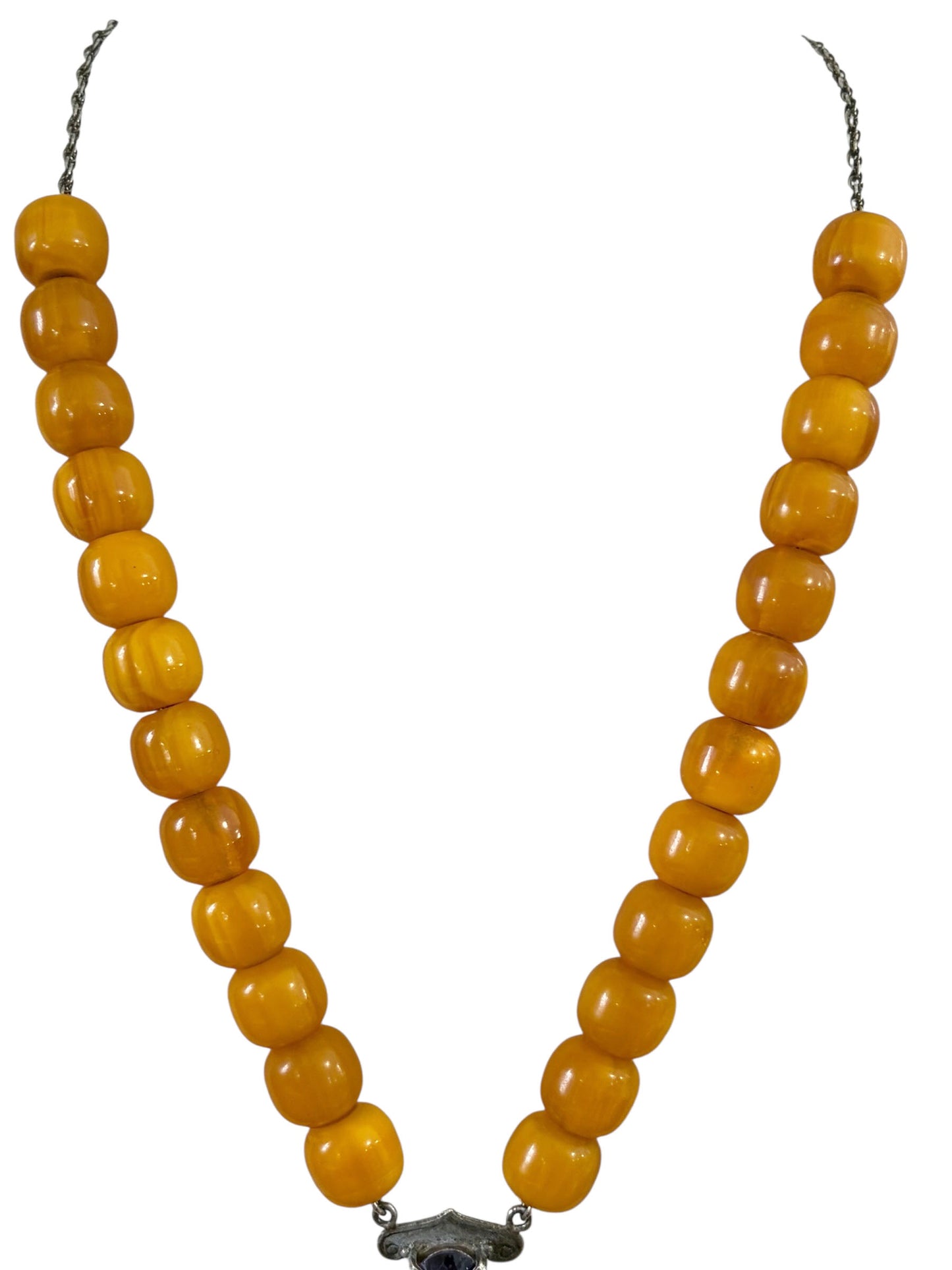 #139 Vintage  Designer Silver pendant Amber and Brazilian Amethyst Necklace