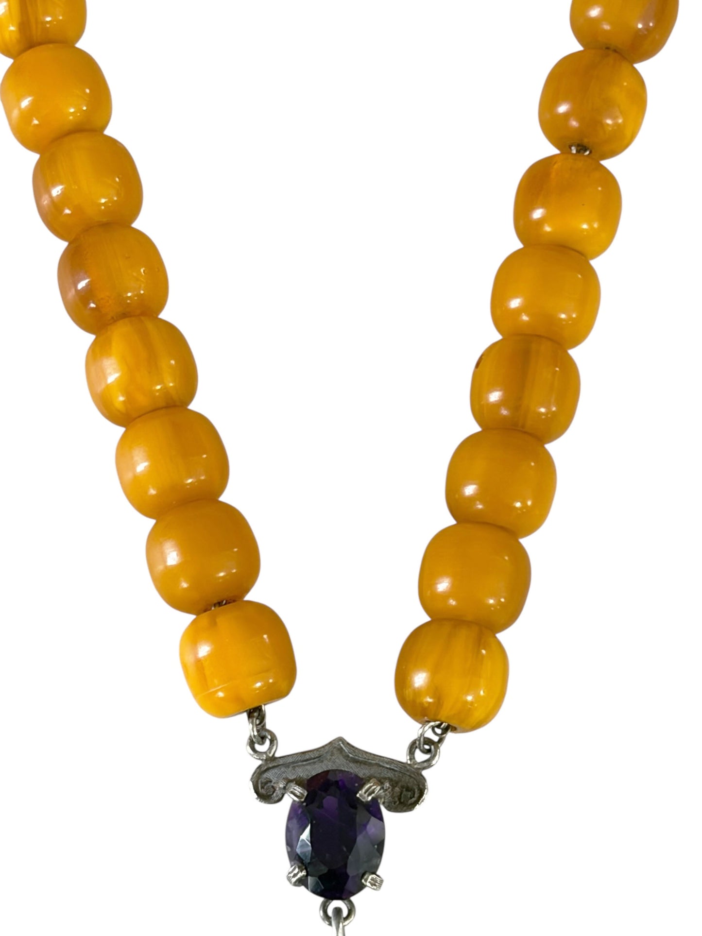 #139 Vintage  Designer Silver pendant Amber and Brazilian Amethyst Necklace