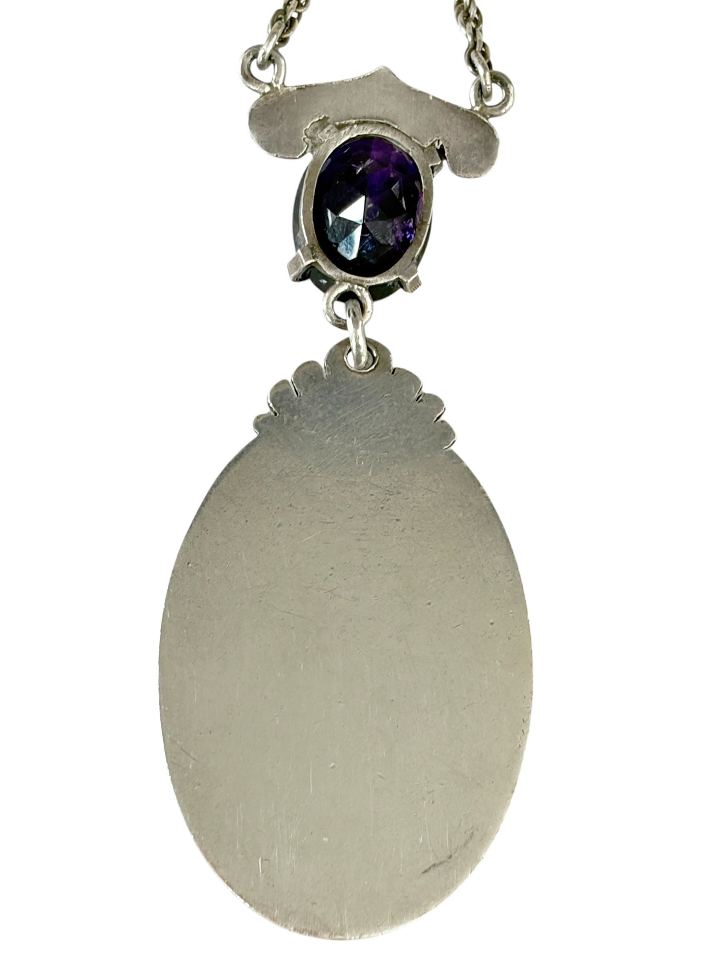 #139 Vintage  Designer Silver pendant Amber and Brazilian Amethyst Necklace