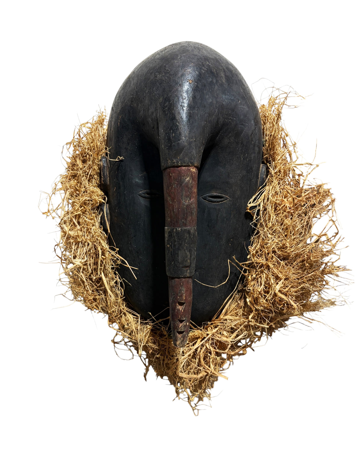 #1296 Vintage Wooden  W/Rafia Ligbi Mask Djimini People Ivory Coast  18" H