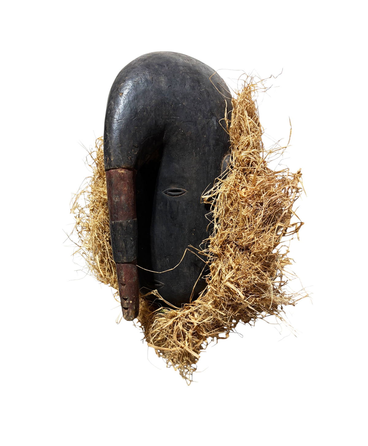 #1296 Vintage Wooden  W/Rafia Ligbi Mask Djimini People Ivory Coast  18" H